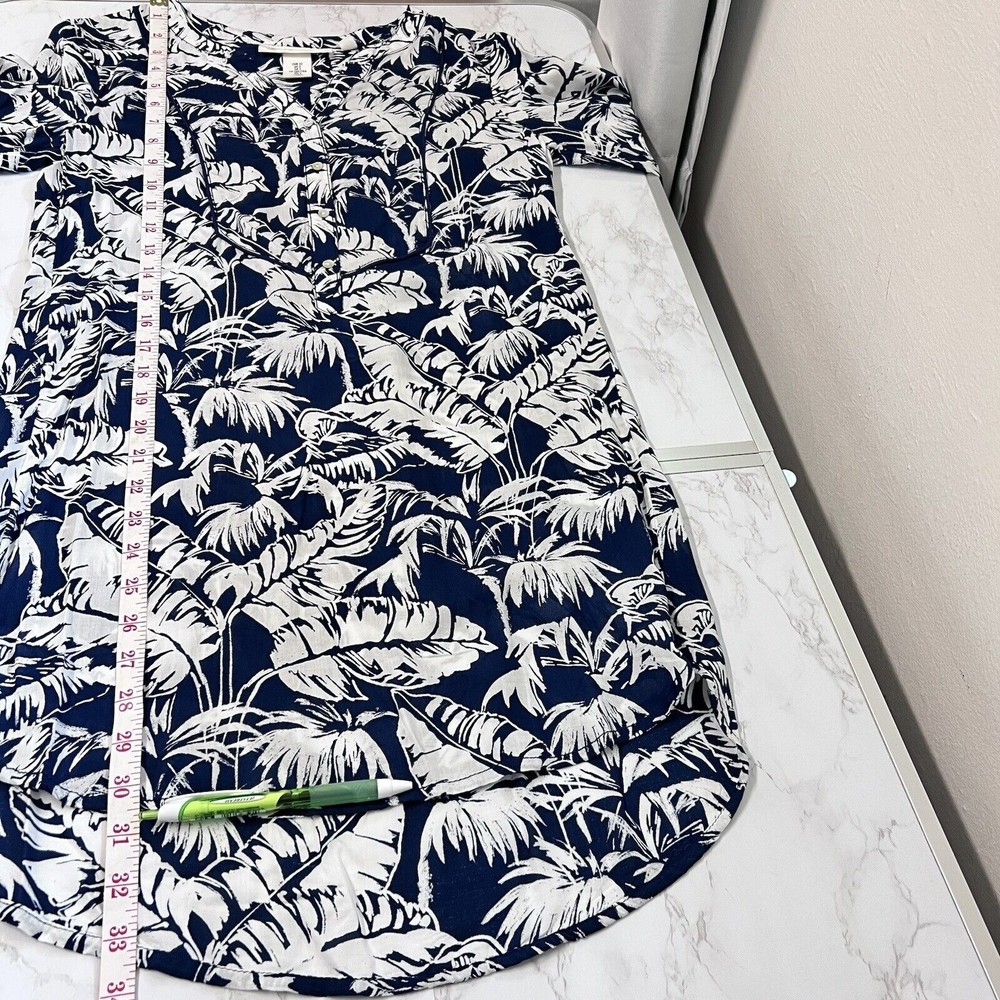 L.O.G.G. H&M Women Tunic Dress Blue White 2 Beach Cover Up Palm Leaves Tropical - Picture 15 of 16